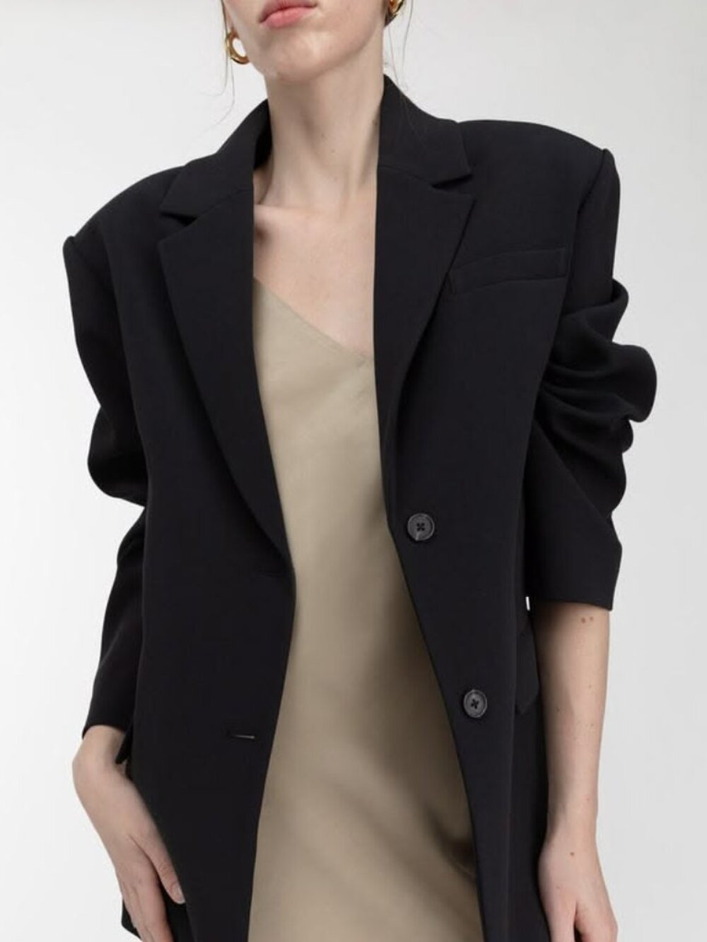 OAK + FORT Black Padded Shoulders Oversized Blazer